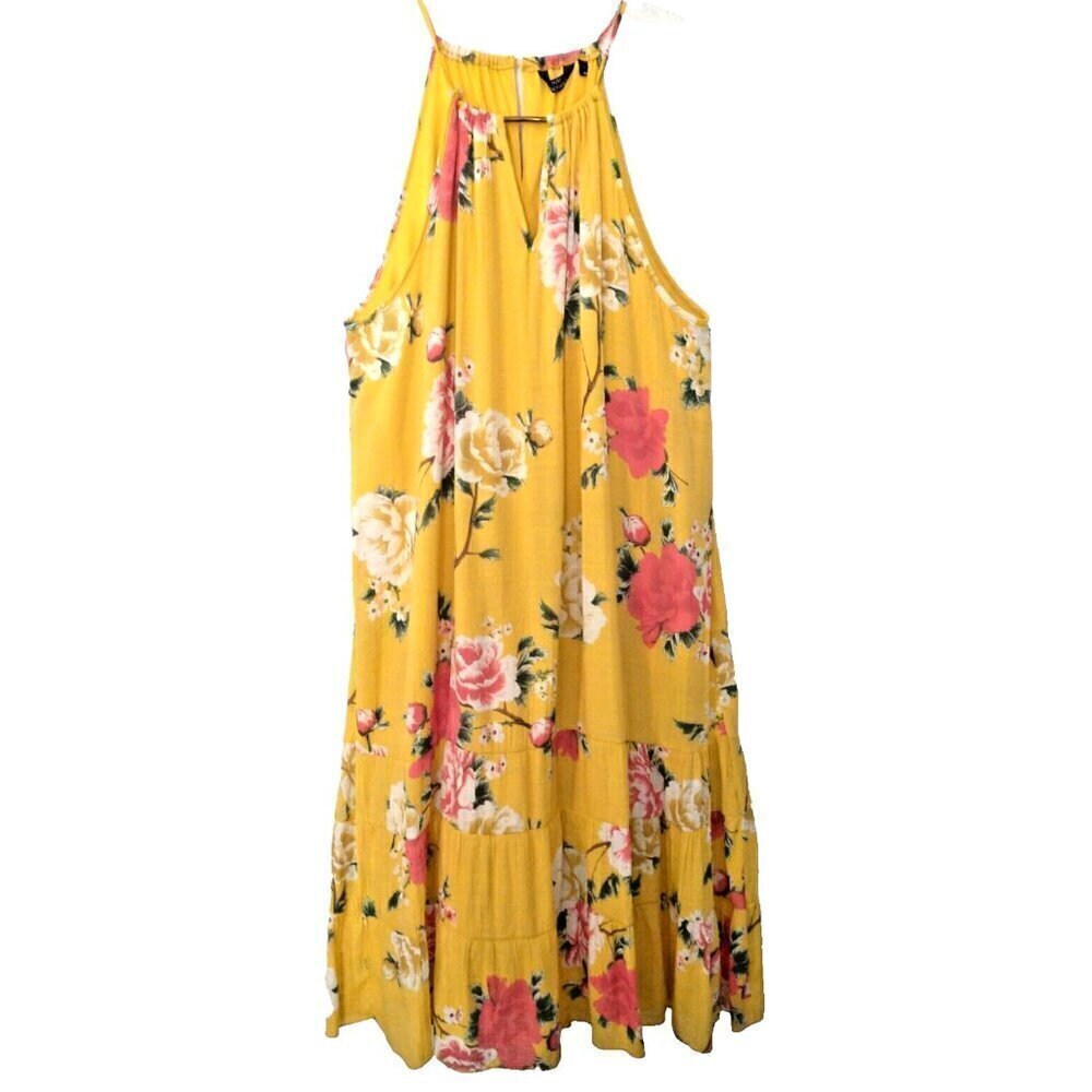 Mlle Gabrielle Floral Gauze Midi Dress Sleeveless Necklace Tiered Lined - XL